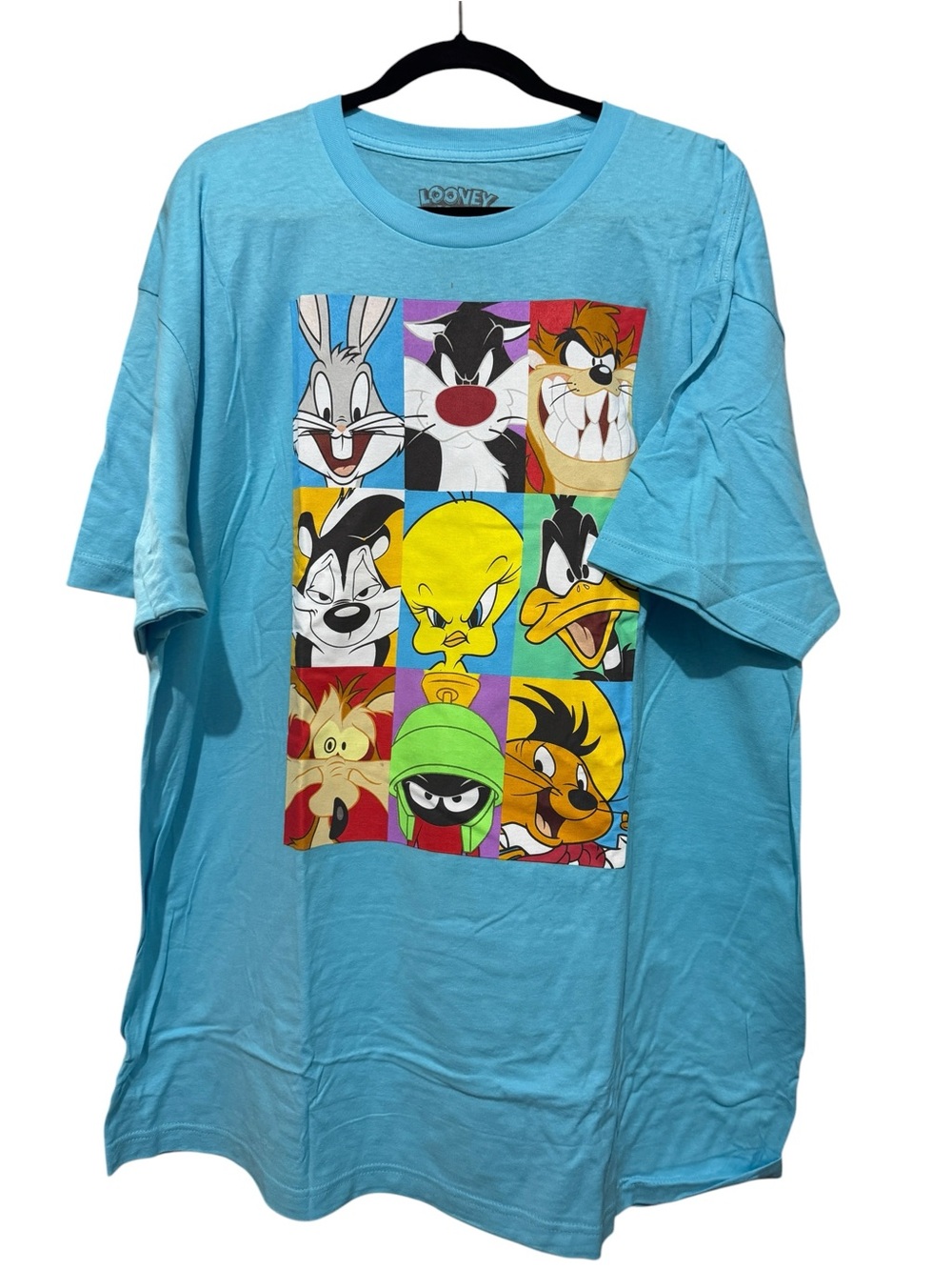 Looney Tunes Graphic Tee Unisex Blue Sz 2XL Characters Frame Grid Cotton T-Shirt